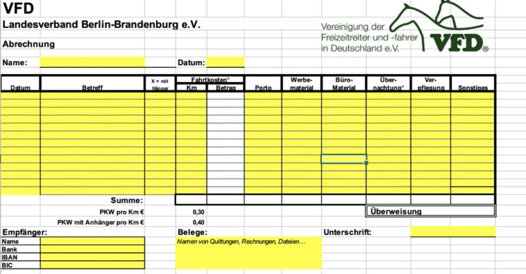Muster-Vorlage für die Abrechnung von Auslagen - VFD Landesverband ...
